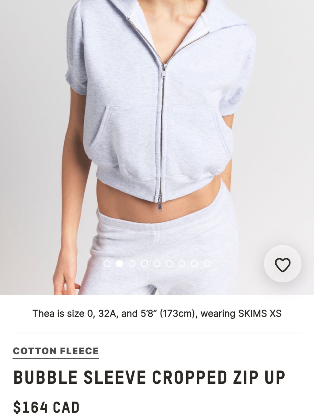 Skims White Cropped Hoodie With Zip And Kangaroo Pocket